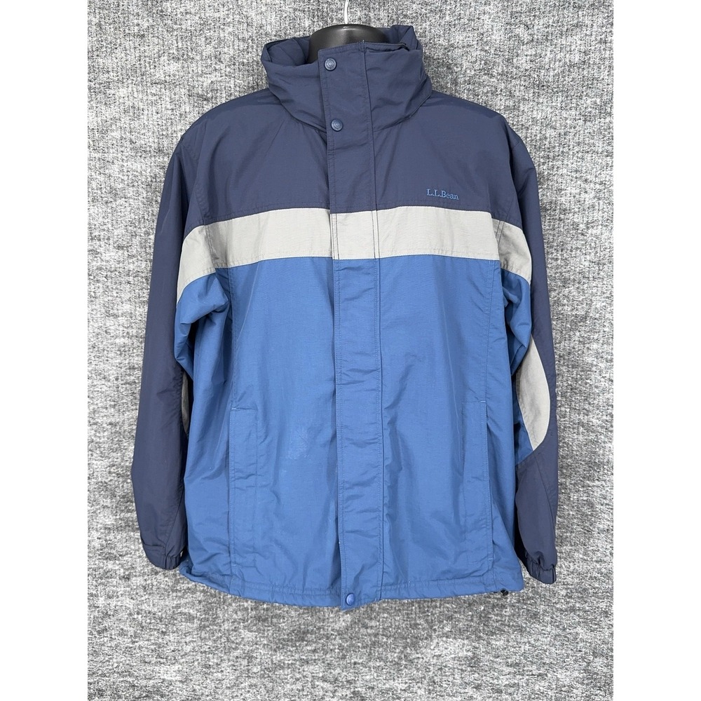 L.L.Bean Jacket Mens Medium Blue Hooded Nylon Windbreaker Full Zip Outdoor